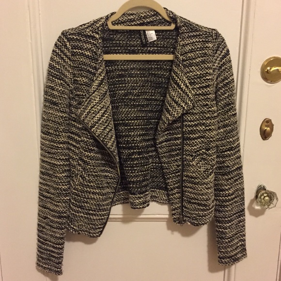 H&M Jackets & Blazers - Black and Cream Knit Biker Jacket/Blazer H&M Jackets & Blazers - Black and Cream Knit Biker Jacket/Blazer